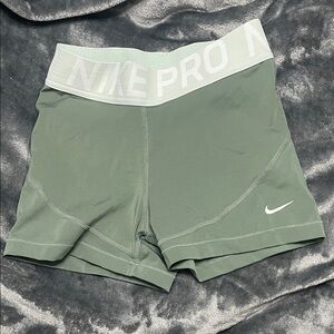 Nike Pro Olive Green Women's Training Shorts with White Waistband
